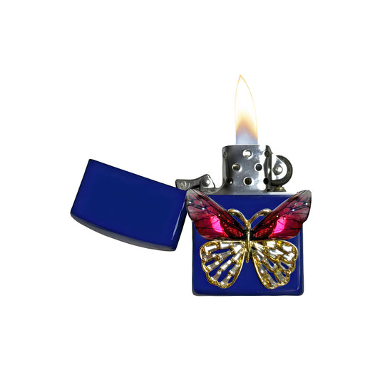 Navy Blue - Enchanted Red Butterfly Lighter - Regular Flame