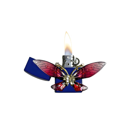 Navy Blue - Enchanted Red Butterfly Lighter - Regular Flame