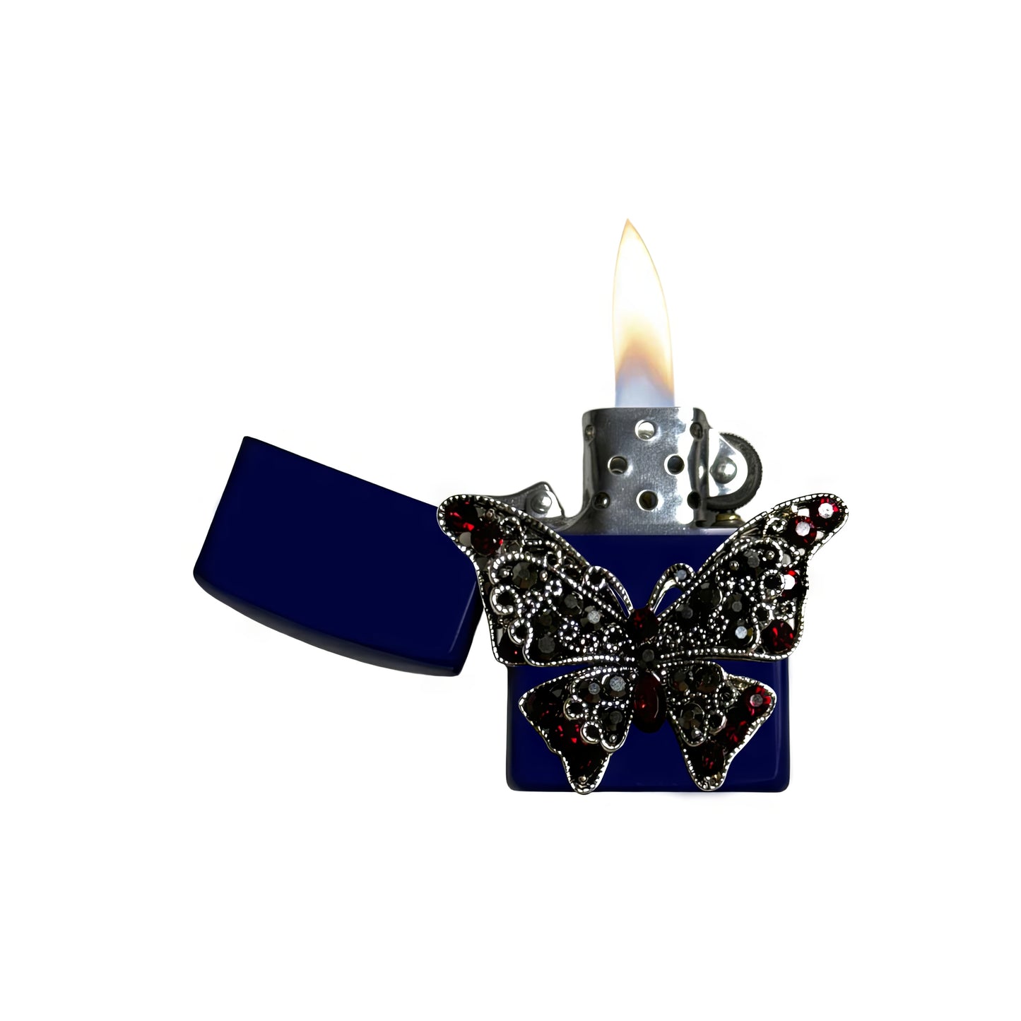 Navy Blue - Gothic Red Butterfly Lighter - Regular Flame