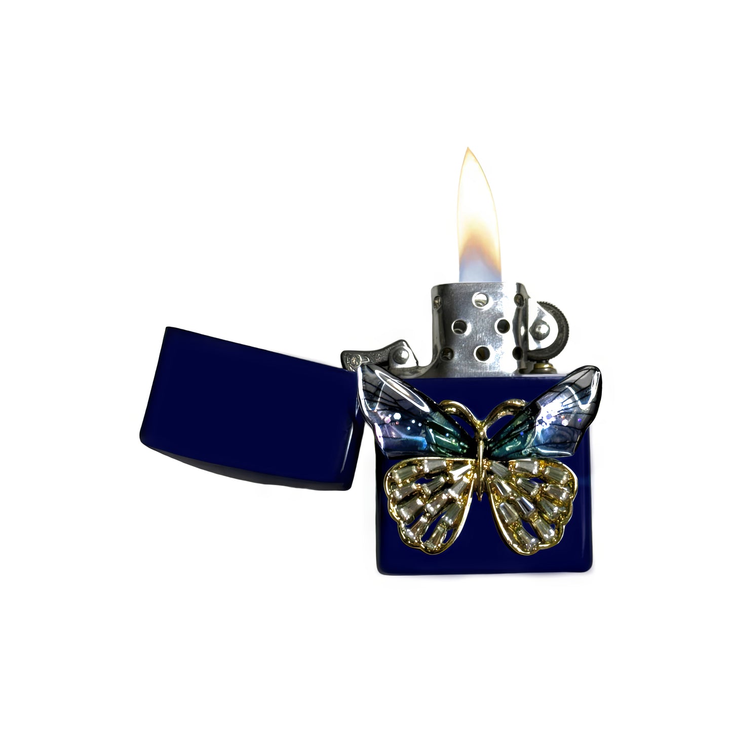 Navy Blue - Mystic Green Butterfly Lighter - Regular Flame