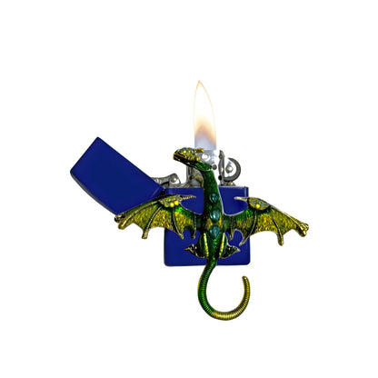 Navy Blue - Mystic Green Dragon Lighter - Regular Flame