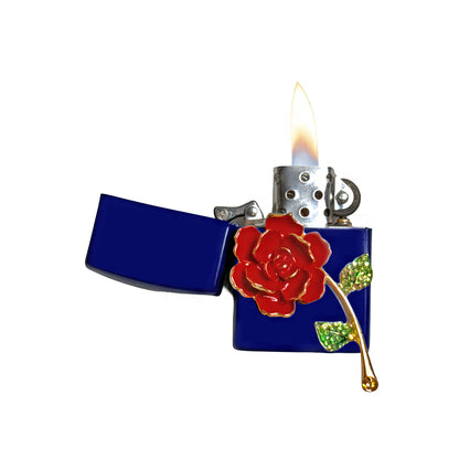 Navy Blue - Red Rose Lighter - Regular Flame