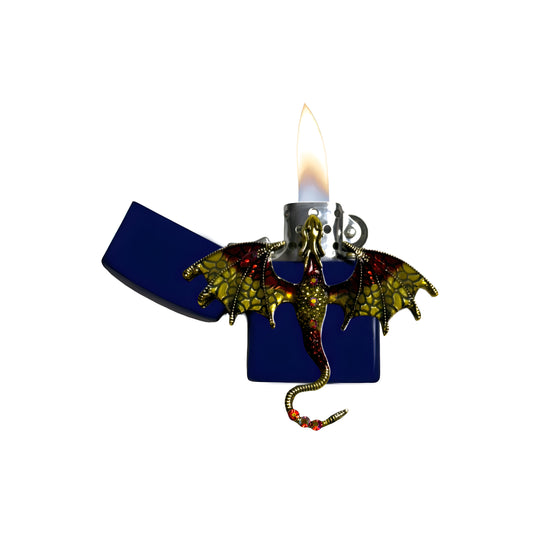 Navy Blue - Yellow Red Dragon Lighter - Regular Flame