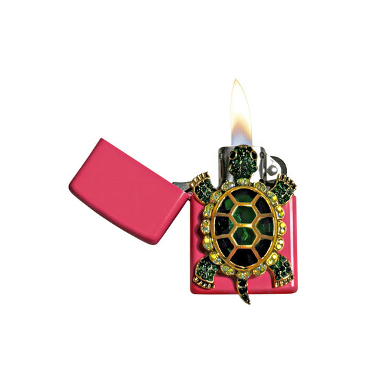 Pink - Elegant Emerald Turtle Lighter - Regular Flame