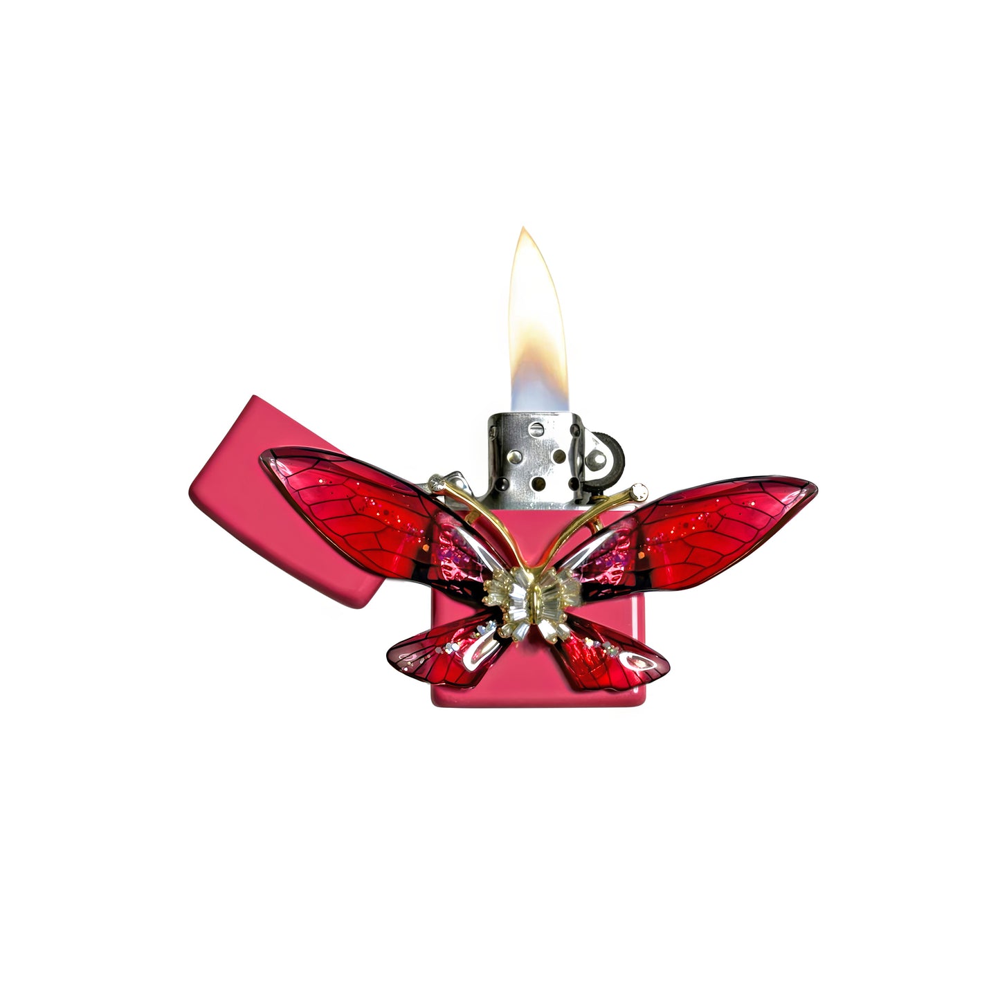 Pink - Enchanted Red Butterfly Lighter - Regular Flame