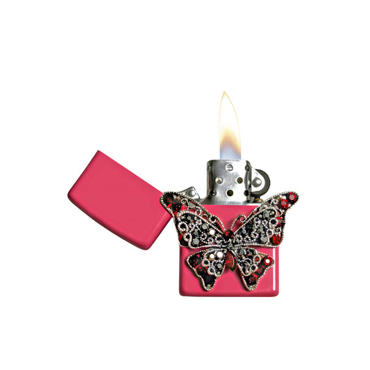 Pink - Gothic Red Butterfly Lighter - Regular Flame