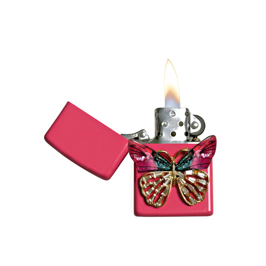 Pink - Mystic Green Butterfly Lighter - Regular Flame