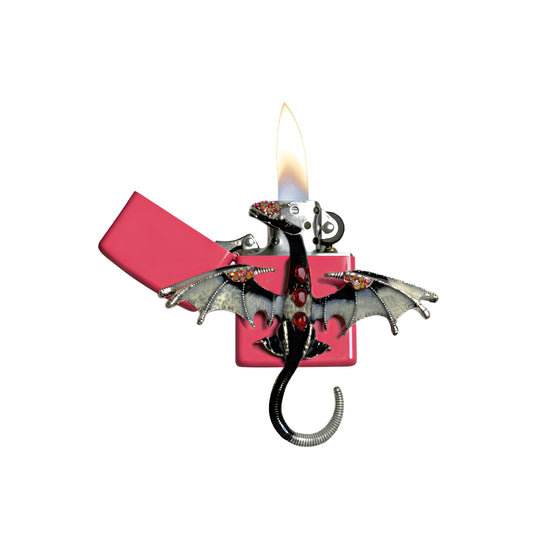 Pink - Mystic White Dragon Lighter - Regular Flame