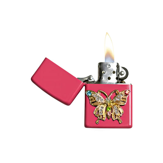 Pink - Ornate Butterfly Lighter - Regular Flame