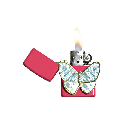 Pink - Pearl Butterfly Lighter - Regular Flame