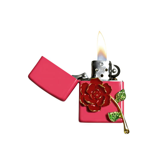 Pink - Red Rose Lighter - Regular Flame