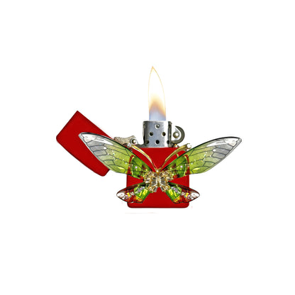 Red - Enchanted Green Butterfly Lighter - Regular Flame