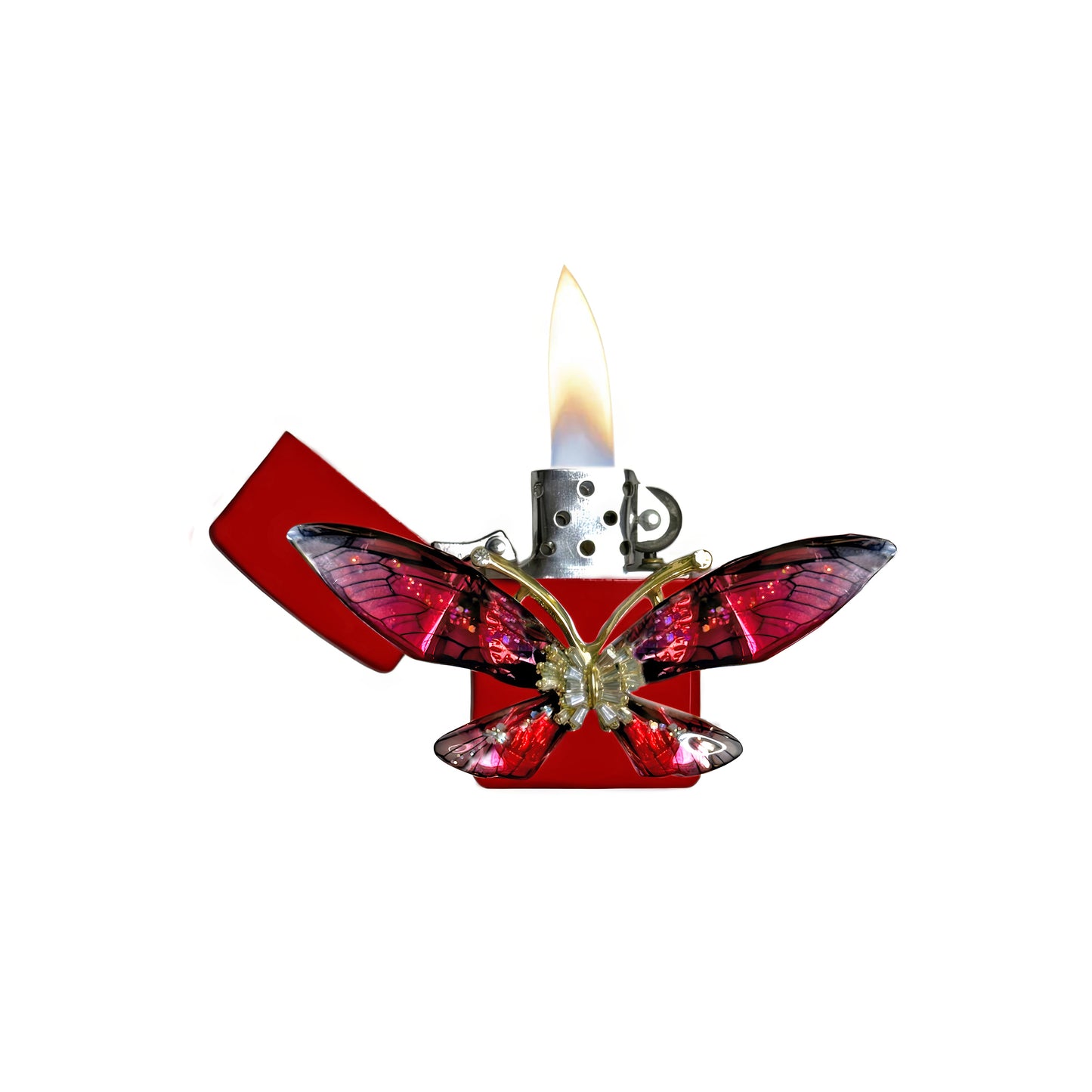 Red - Enchanted Red Butterfly Lighter - Regular Flame