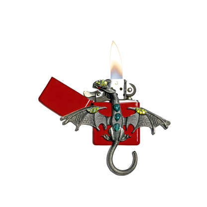 Red - Mystic Gray Dragon Lighter - Regular Flame