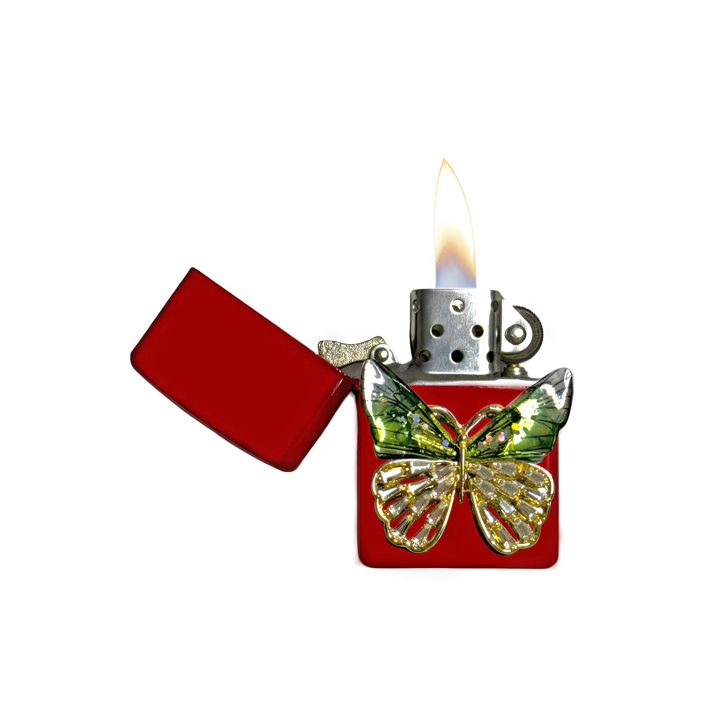 Red - Mystic Green Butterfly Lighter - Regular Flame