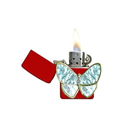 Red - Pearl Butterfly Lighter - Regular Flame