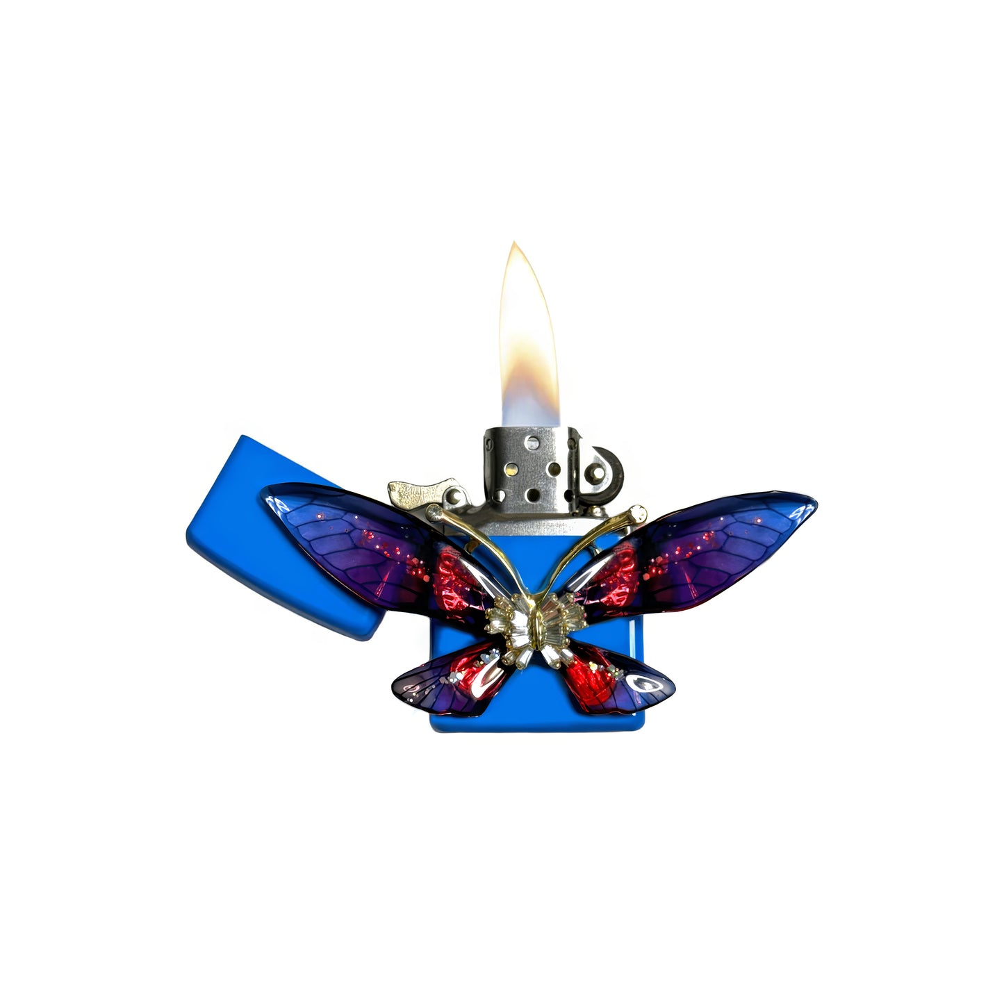 Sky Blue - Enchanted Red Butterfly Lighter - Regular Flame