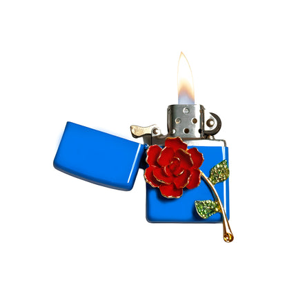 Sky Blue - Red Rose Lighter - Regular Flame