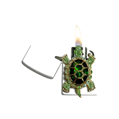 White - Elegant Green Turtle Lighter - Regular Flame