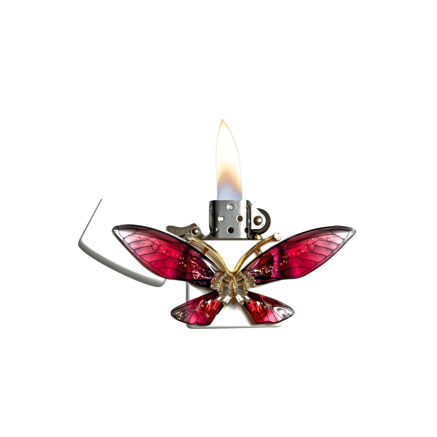 White - Enchanted Red Butterfly Lighter - Regular Flame