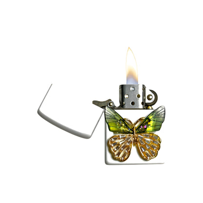 White - Enchanted Yellow Butterfly Lighter - Regular Flame