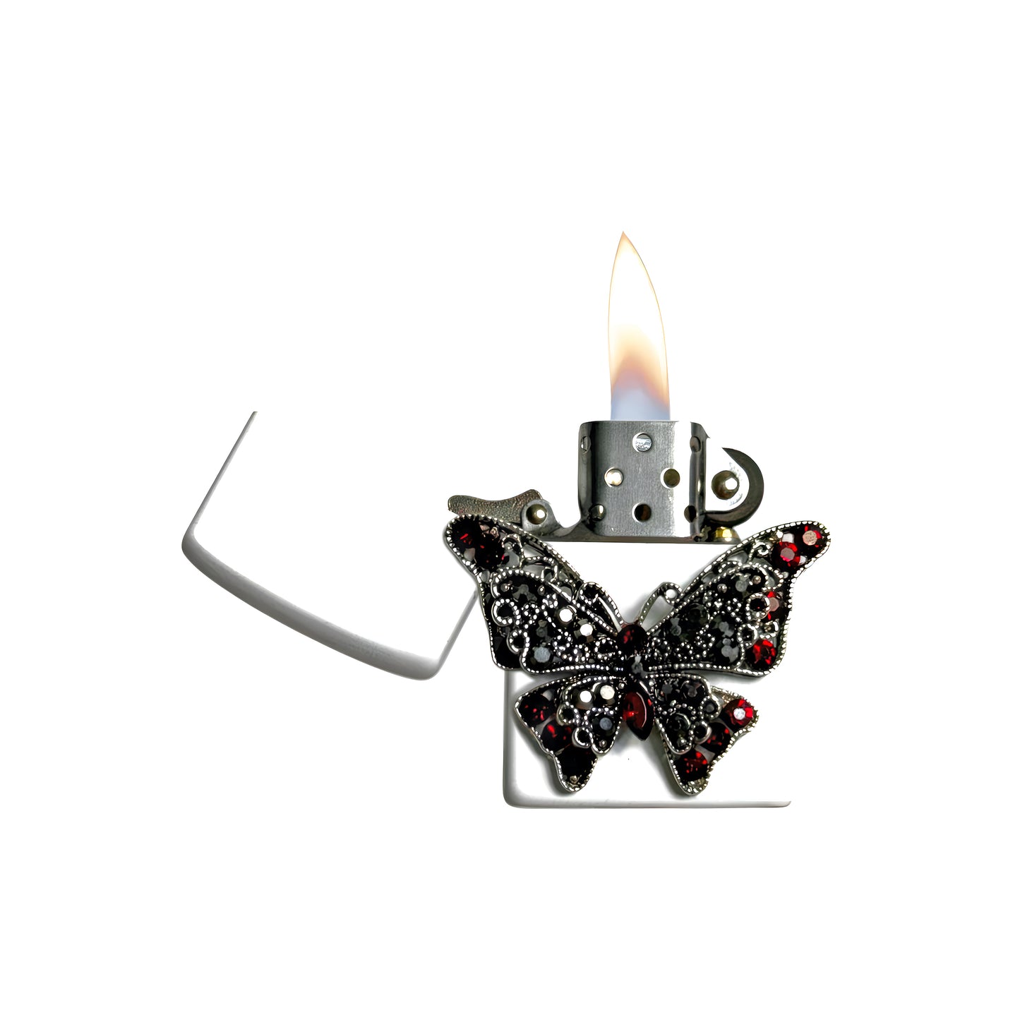 White - Gothic Red Butterfly Lighter - Regular Flame