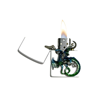 White - Green Dragon Lighter - Regular Flame