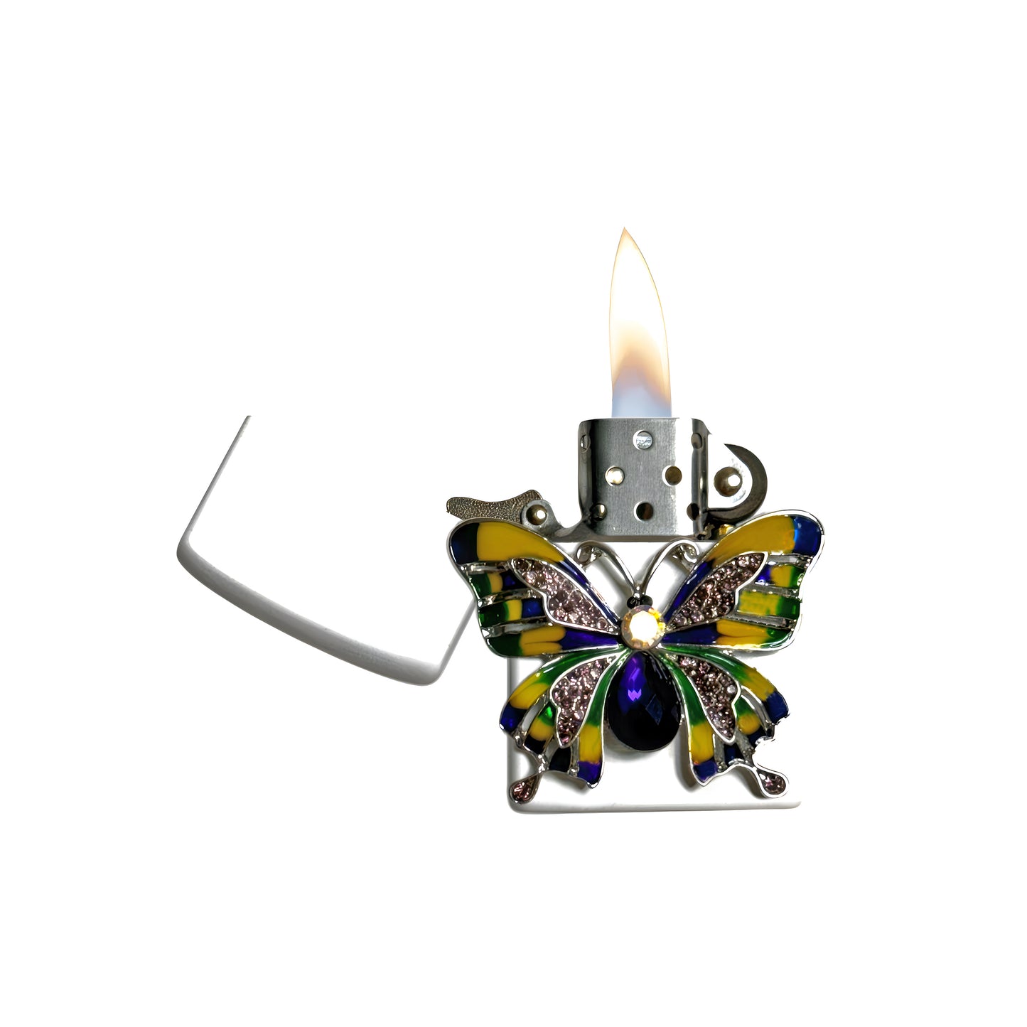 White - Iridescent Butterfly Lighter - Regular Flame