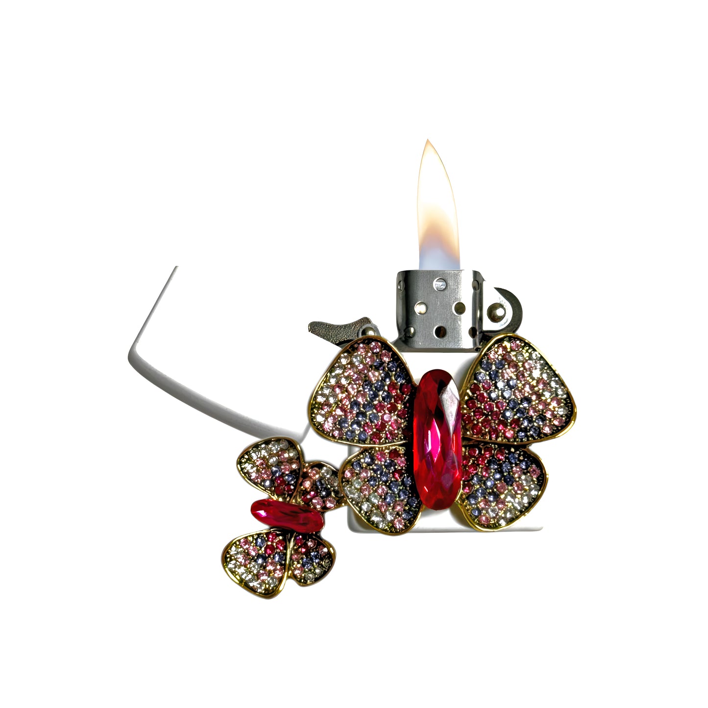 White - Jeweled Butterfly Lighter - Regular Flame