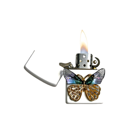 White - Mystic Green Butterfly Lighter - Regular Flame