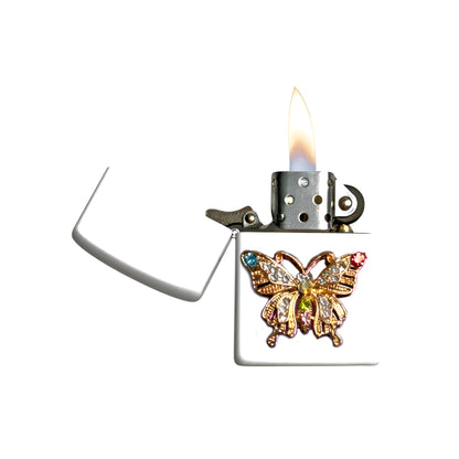 White - Ornate Butterfly Lighter - Regular Flame