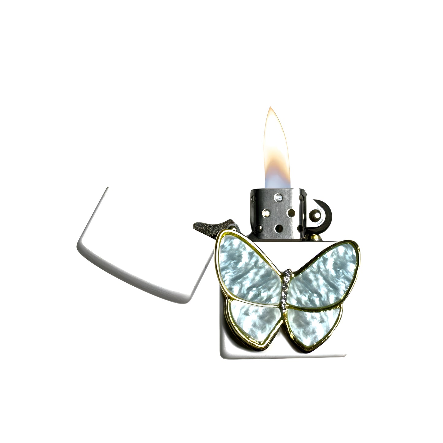 White - Pearl Butterfly Lighter - Regular Flame