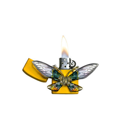 Yellow - Enchanted Blue Butterfly Lighter - Regular Flame