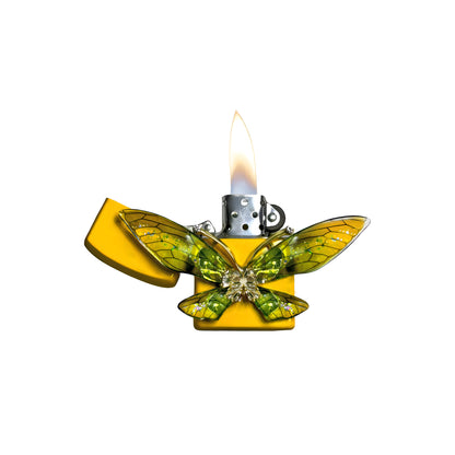 Yellow - Enchanted Green Butterfly Lighter - Regular Flame