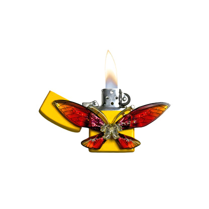 Yellow - Enchanted Red Butterfly Lighter - Regular Flame