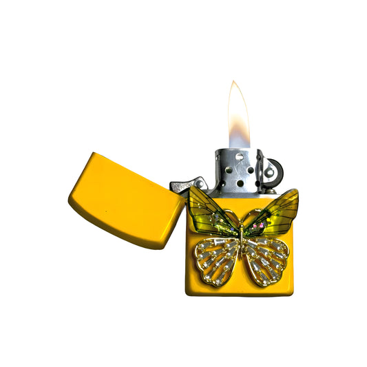 Yellow - Enchanted Green Butterfly Lighter - Regular Flame