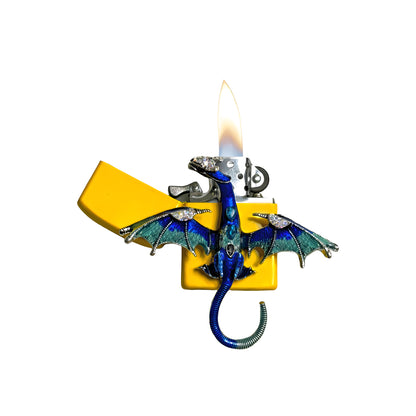 Yellow - Mystic Blue Dragon Lighter - Regular Flame