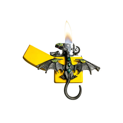 Yellow - Mystic Gray Dragon Lighter - Regular Flame