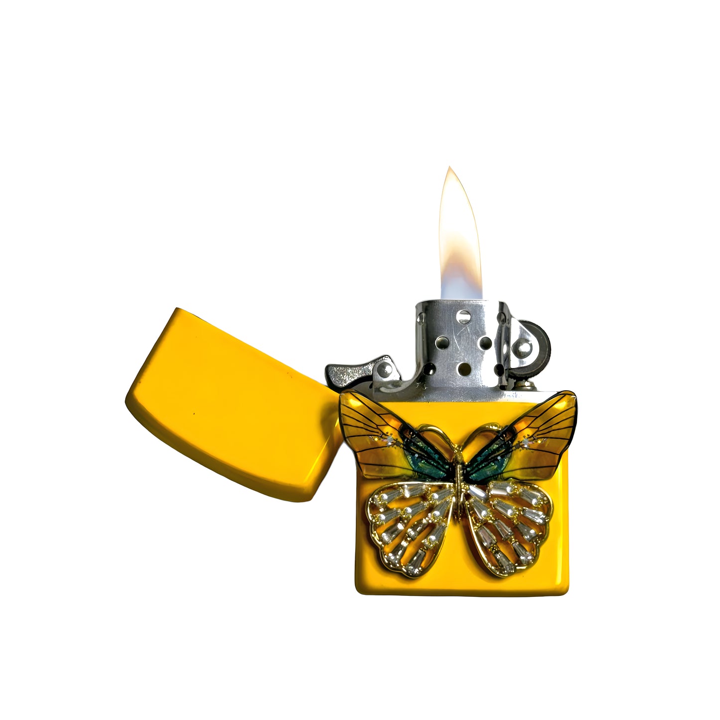 Yellow - Mystic Green Butterfly Lighter - Regular Flame