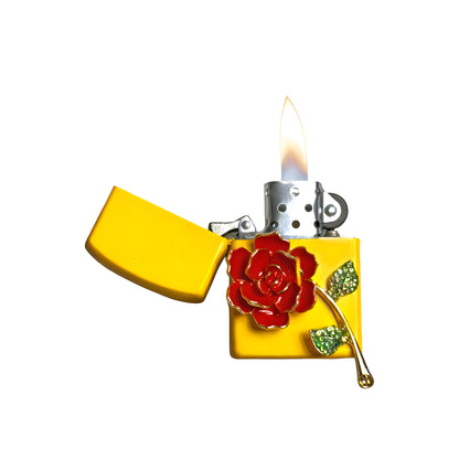 Yellow - Red Rose Lighter - Regular Flame